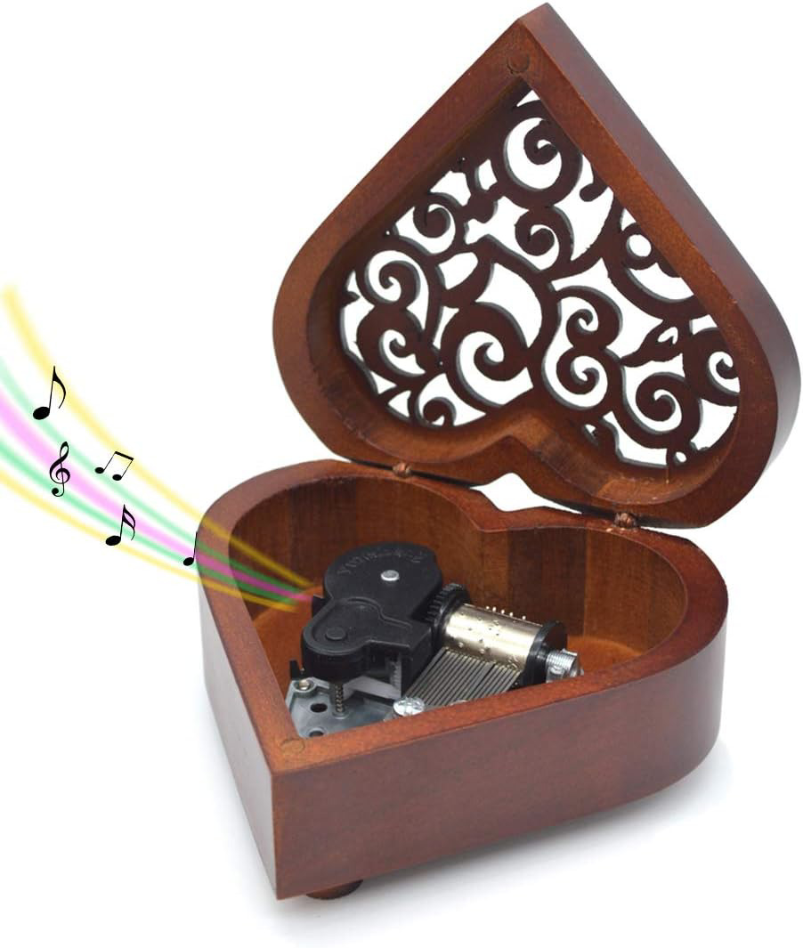 Sooharic Wooden Music Box You are My Sunshine, Heart-Shaped Wind Up Clockwork