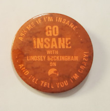 LINDSEY BUCKINGHAM Go Insane PROMO Pinback Vintage 1984 Large  2.25